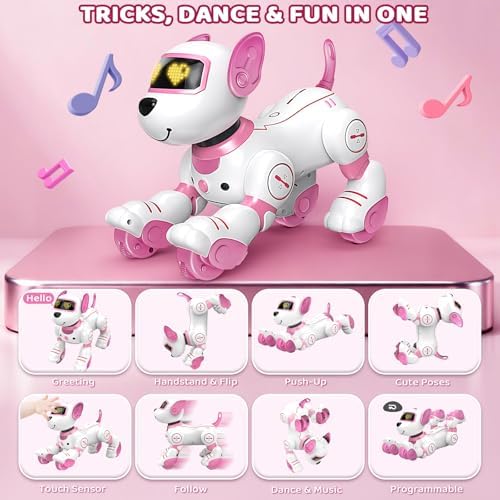 Interactive remote control robot puppy with LED eyes