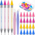 Tatuo dual ended rhinestone picker tool kit front view showing four colorful acrylic dotting pens and replacement wax heads