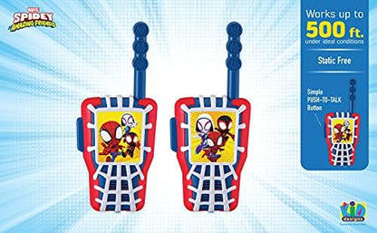 Side angle of eKids Spider-Man two way radios highlighting the push to talk button.