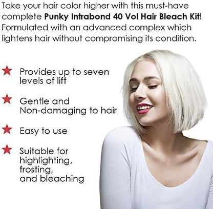 Punky Colour forty volume developer kit side panel featuring ingredients and cruelty-free bond protecting details
