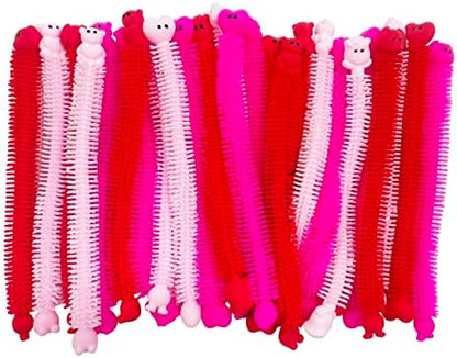Child hands stretching colorful sensory rubber fidget strings