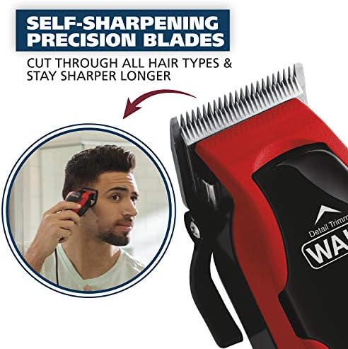 Side angle view of the ergonomic grip design of the Wahl Clip And Trim home haircutting tool