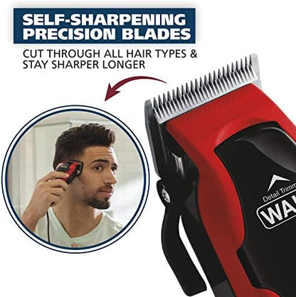 Side angle view of the ergonomic grip design of the Wahl Clip And Trim home haircutting tool