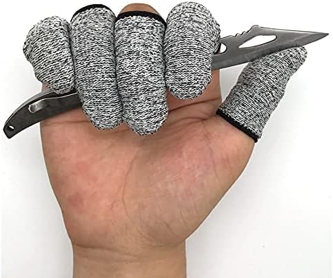 Twelve pieces of level five cut resistant finger guards arranged on a white background.