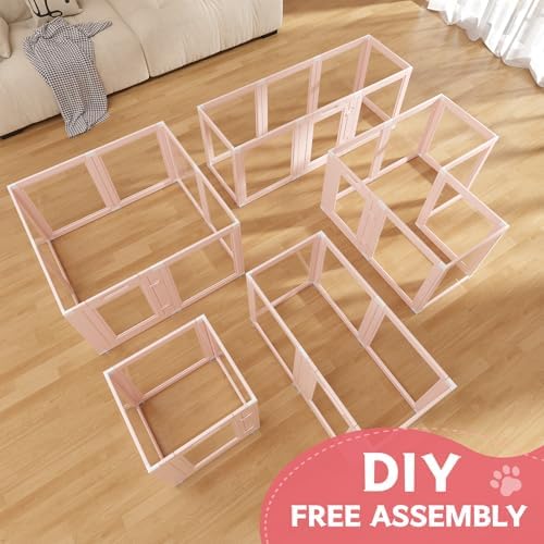 DIY Clear Acrylic Dog Playpen Indoor, Transparent Easy Cleansing Puppy Fence with Suction Cup, Easy-Assemble Indoor Whelping Crate for Small Puppies (23.6" H, 8PCS), Pink - Image 7