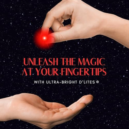 Two original D'Lite glowing red LED fingers illuminated to demonstrate the brightness