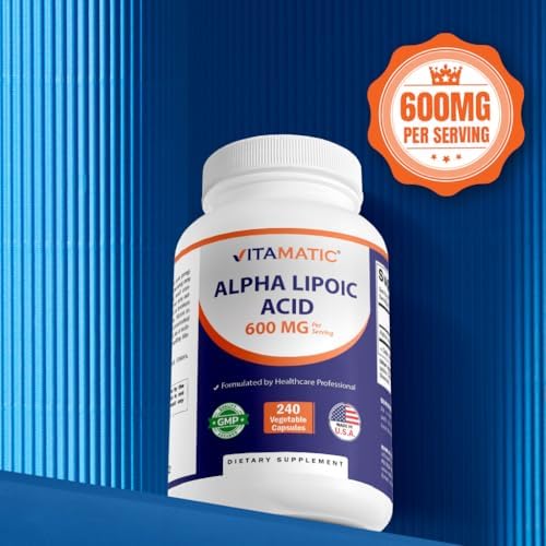 Supplement facts label on Vitamatic Alpha Lipoic Acid 600mg bottle