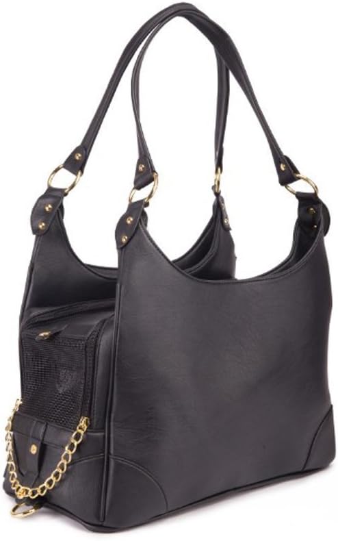 Top zipper closure detail of Glield embossed leather pet bag