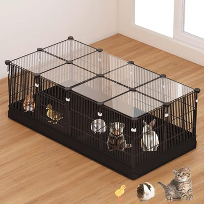 22 Panels Small Animal Playpen, Pet Playpen with Doors & Waterproof Mat, Metal Wire Yard Fence for Rabbits, Guinea Pigs, Hamsters, Chicken, Hedgehogs, Indoor Outdoor C&C Cage Black - Image 2