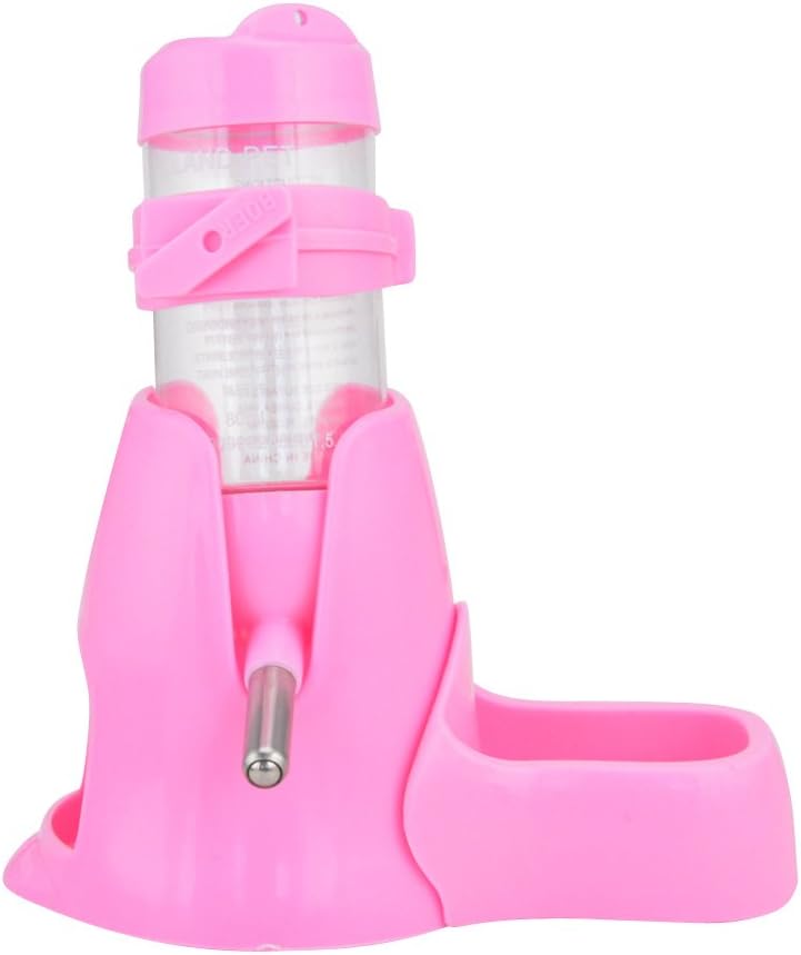 Guardians Hamster Water Bottle, Little Pet Automatic Drinking Bottle with Food Container Base Hut Hanging Water Feeding Bottles Auto Dispenser for Small Animals(80ml,Pink) - Image 1