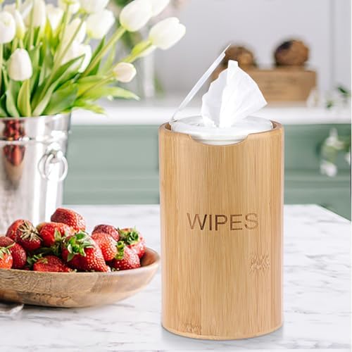 Natural bamboo wipes dispenser in a modern bathroom setting