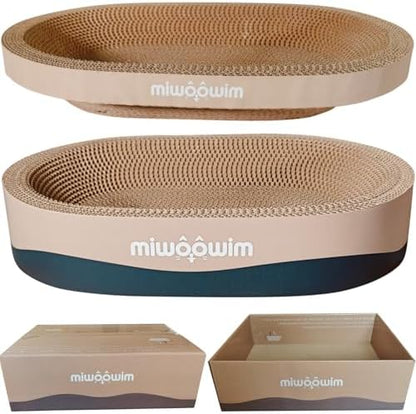 Close-up view of the durable corrugated cardboard texture on the oval cat bed nest