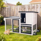 Rabbit Hutch Indoor Outdoor Bunny Cage, Weather Resistant Openable Roof, Slide Out Tray, Handle & Rolling Wheels, Chicken Coop, 48.05" L x 26.02" W x 34.3" H, White - Image 3