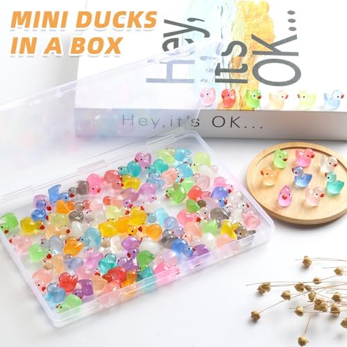 Set of tiny glow in the dark duck figurines for fairy garden decor.