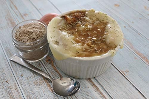 Bowl of prepared onion soup using Mom's Place mix