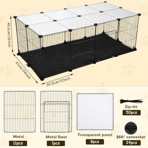 PETKNOWS 21 Panels Small Animal Playpen, Guinea Pig Cages with Doors and Waterproof Mat Pet Playpen for Rabbits Guinea Pigs Hamsters, Chicken Hedgehogs Indoor Outdoor Portable Metal Wire Yard Fence - Image 3