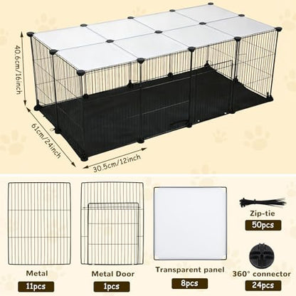 PETKNOWS 21 Panels Small Animal Playpen, Guinea Pig Cages with Doors and Waterproof Mat Pet Playpen for Rabbits Guinea Pigs Hamsters, Chicken Hedgehogs Indoor Outdoor Portable Metal Wire Yard Fence - Image 3
