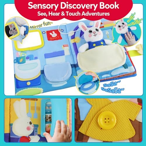 Child playing with CuteZone quiet book during travel
