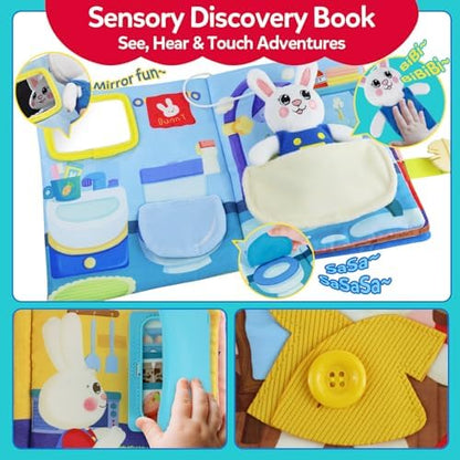 Child playing with CuteZone quiet book during travel