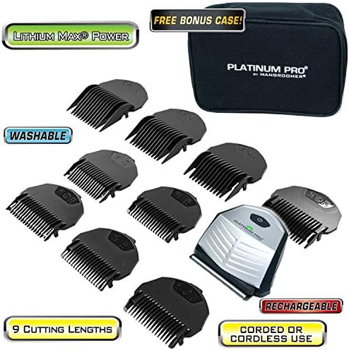 Premium self grooming clipper set with nine length guards neatly arranged