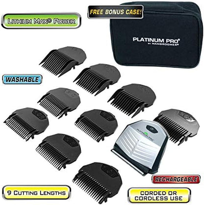 Premium self grooming clipper set with nine length guards neatly arranged