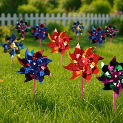 Close up of JOHOUSE holographic plastic pinwheel blades