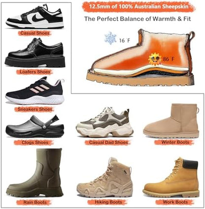 Full set of MelSyd Australian Merino wool orthotics for flat feet relief and winter warmth.