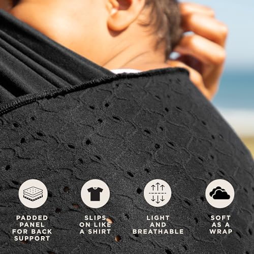Ergonomic back support design of the black eyelet wrap carrier