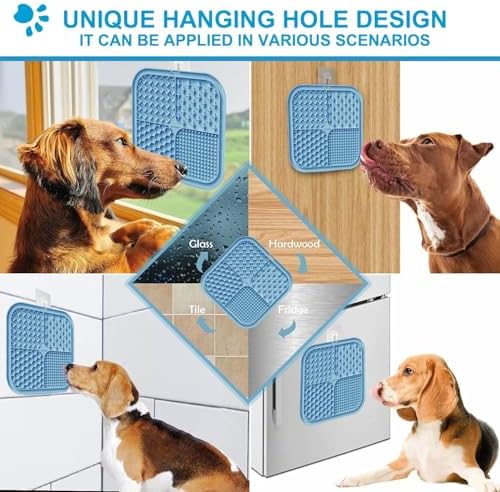 Cat licking mat mounted on smooth wall surface