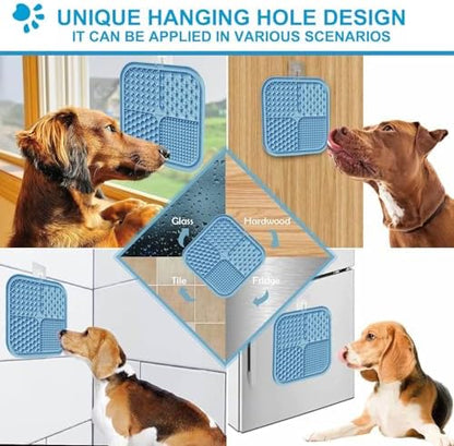 Cat licking mat mounted on smooth wall surface