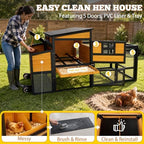 Portable Chicken Coop Poultry Cage with Wheels, Wooden Chicken Coop for 4-8 Chickens, Nesting Box, Pull-Out Tray, Ventilated Windows, Asphalt Weatherproof Roof, 83.3" L x 31.1" W x 41.6" H, Yellow - Image 5