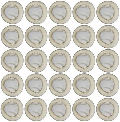 Beige disposable latex finger shields highlighting the flexible rolled cuff design.