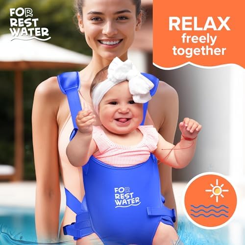 Quick drying neoprene baby carrier being used safely near shallow pool water