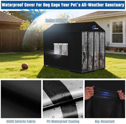 SIRUITON black outdoor kennel cover with waterproof zippers and buckles