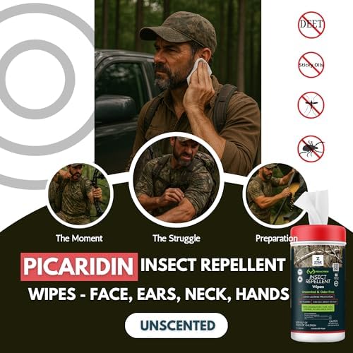 Premium USA imported twenty percent picaridin mosquito wipes side view instructions