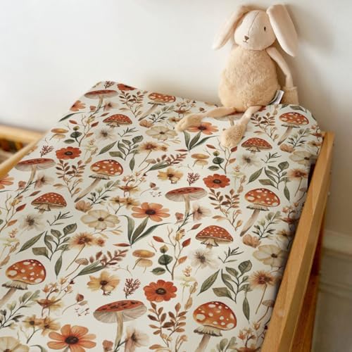 ZoUbqchY watercolor botanical nursery changing pad cover close up
