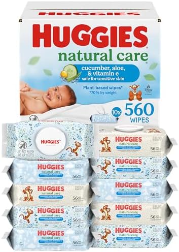 Huggies Natural Care Cucumber, Aloe and Vitamin E Baby Wipes, Hypoallergenic, Scented, 10 Flip-Top Packs (560 Wipes Total), Packaging May Vary - Image 2