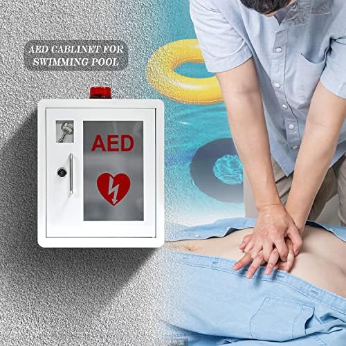 Close up of the emergency strobe light and alarm sensor on AED housing.