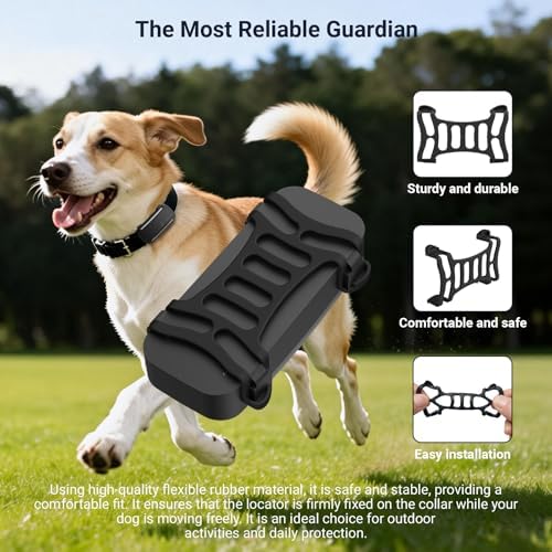 Merom pet tracker accessory being slid onto a standard black dog collar without tools.
