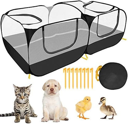 SlowTon Small Animals Playpen - Portable Chicken Coop Run Large Chick Brooder 73"x36"x25" with Detachable Bottom, Pop Up Pet Enclosure Cat Tent for Guinea Pig Bunny Puppy Indoor Outdoor (Flat Top) - Image 2
