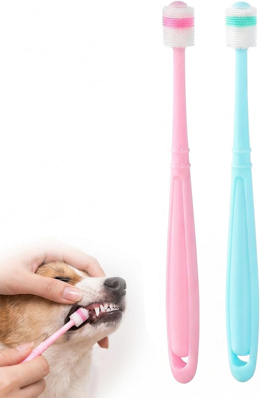 Generic mini pet toothbrush front view pink and blue pack