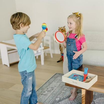 Side view of the Melissa & Doug musical toy set showing product dimensions.