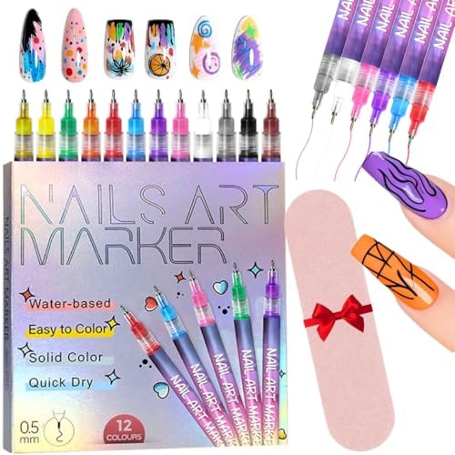 Shopsero 12 color nail art pen set with fine tips