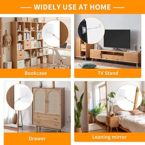 Tarini child safety straps securing a tall bedroom dresser to prevent dangerous tipping hazards