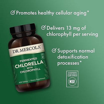 Dr. Mercola Fermented Chlorella tablets inside the bottle