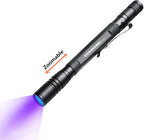 Cosmoing UV Pen Flashlight front view highlighting the sleek black aluminum body design
