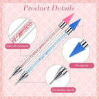 Close up of the self adhesive wax tip picking up a crystal gem for DIY nail art detailing