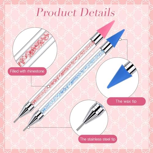 Close up of the self adhesive wax tip picking up a crystal gem for DIY nail art detailing