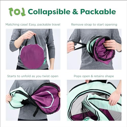 Furhaven Portable Dog Playpen Cat Tent, Pet Playground,Kennel Foldable Indoor Outdoor Zippered Puppy Crate - Green & Pink, Medium - Image 7