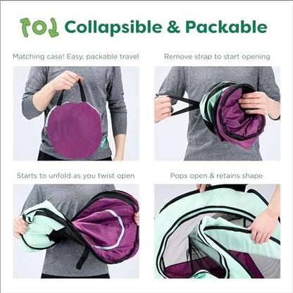 Furhaven Portable Dog Playpen Cat Tent, Pet Playground,Kennel Foldable Indoor Outdoor Zippered Puppy Crate - Green & Pink, Medium - Image 7